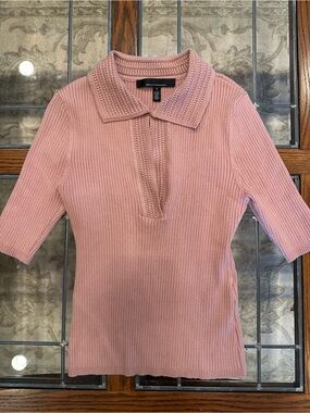 White House Black Market pink Ribbed Polo Sweater Top